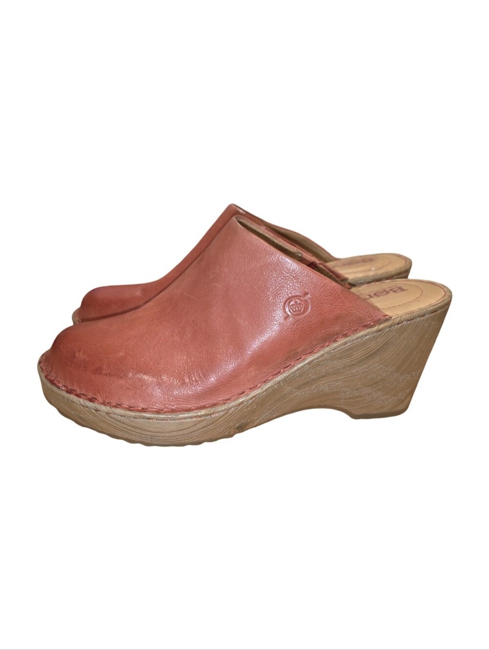 Born Natalie Leather Wedge Mules in Rusty Coral Womens Size 8 - Picture 5 of 9
